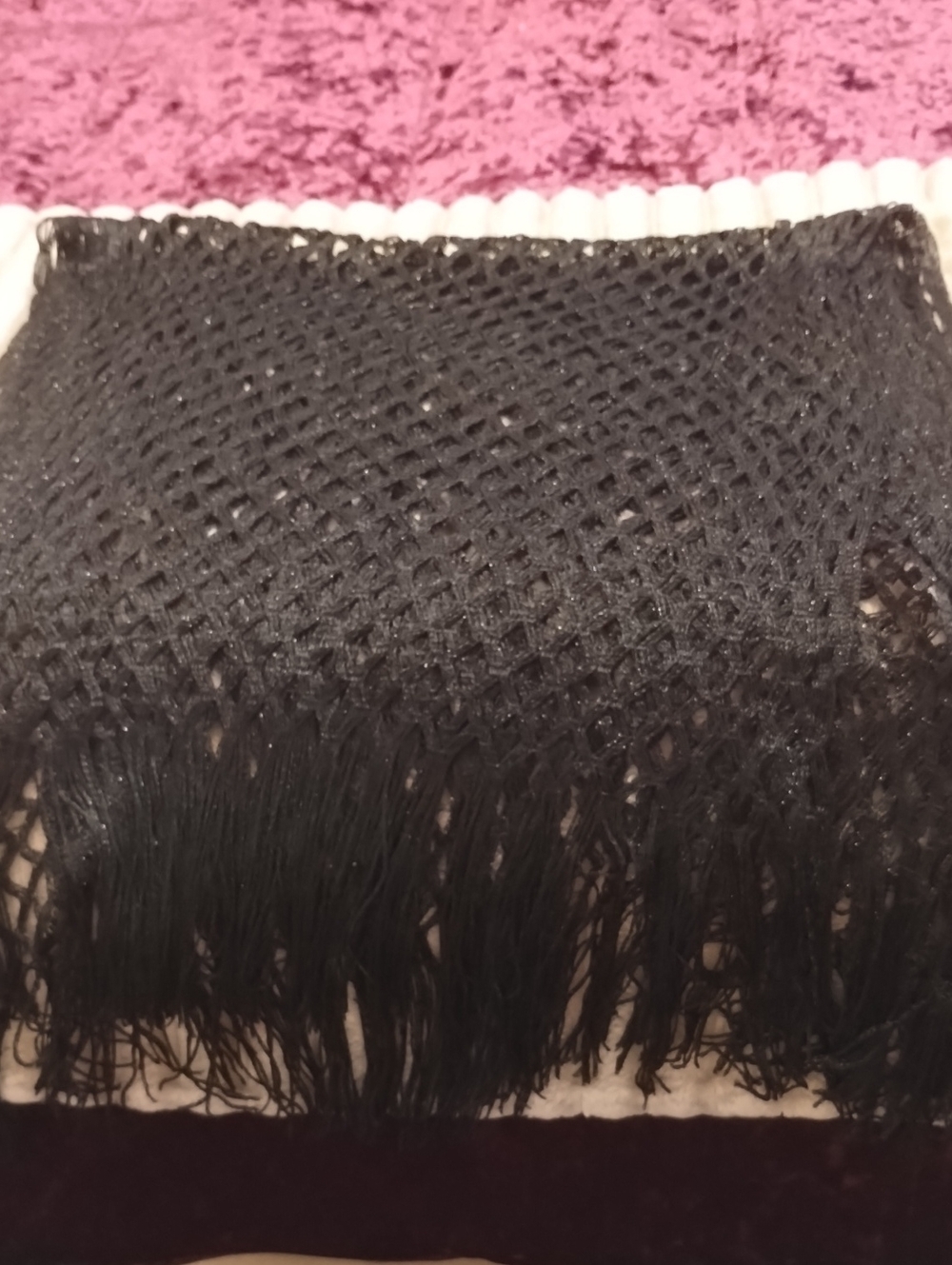 Black Crochet Fringe Scarf